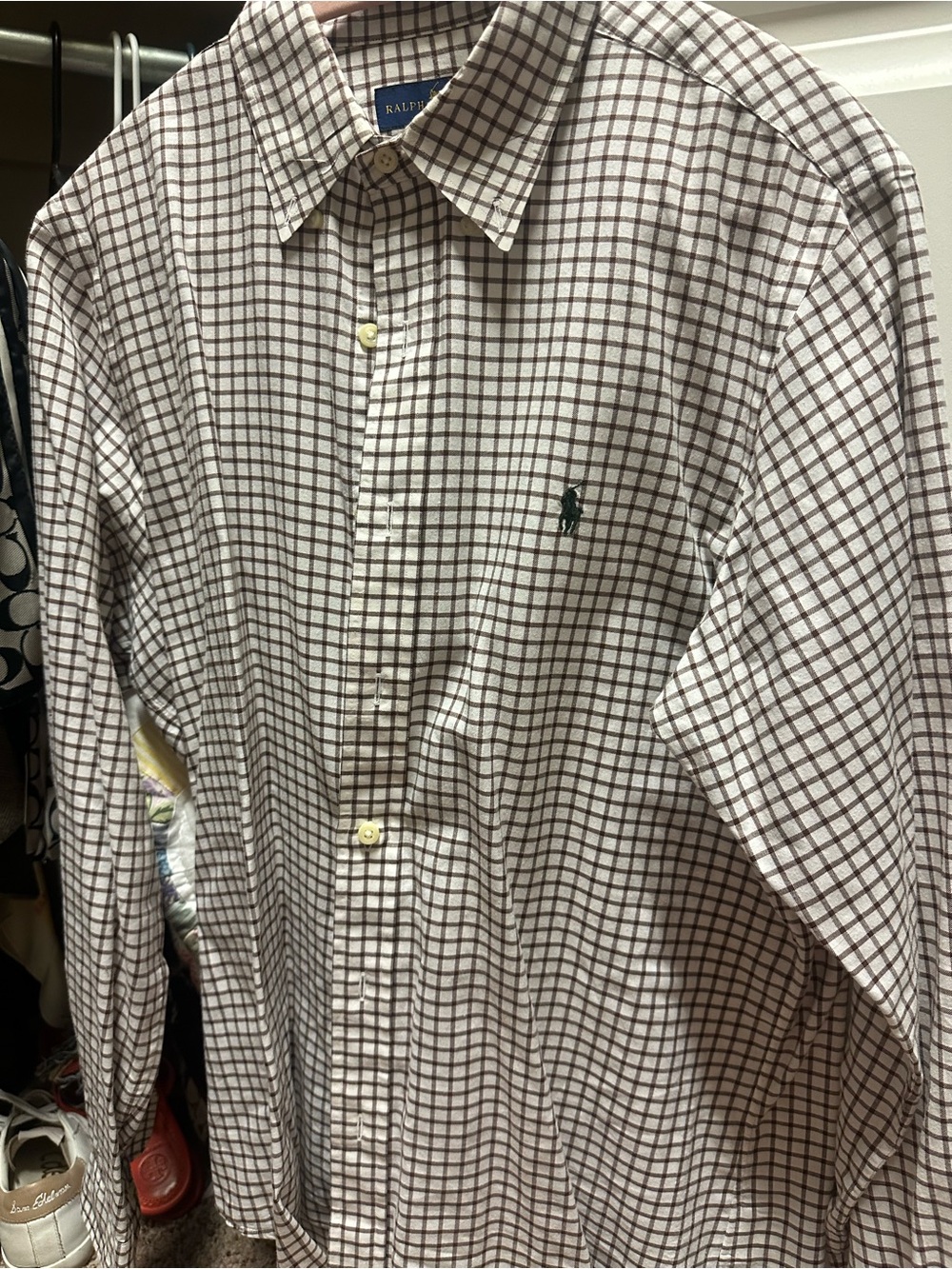 Ralph Lauren Brown and White Checked Button-Down Shirt
